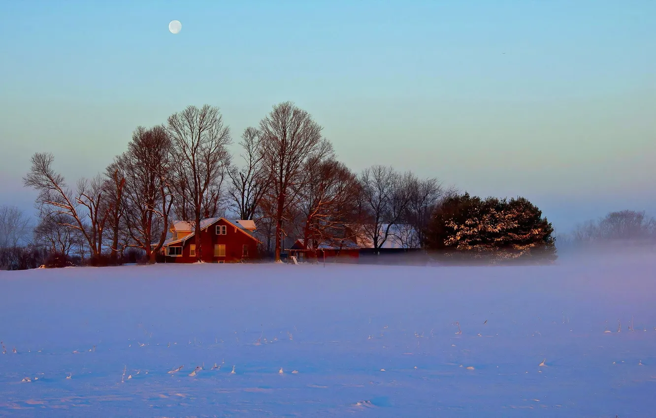 Photo wallpaper winter, field, home