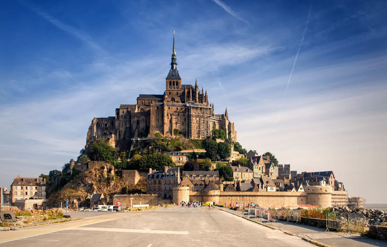 Photo wallpaper the sky, castle, France, Normandy, Mont-Saint-Michel
