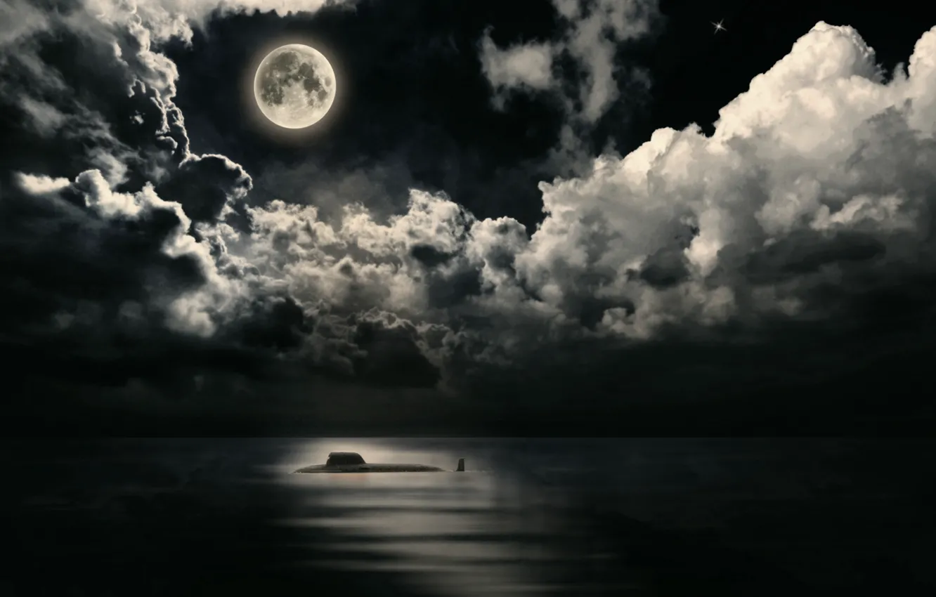 Photo wallpaper sea, the moon, submarine, Ash