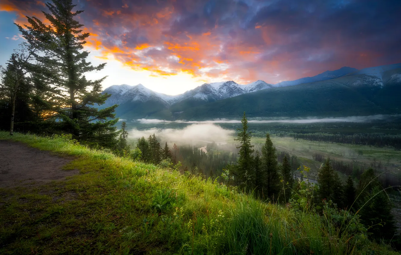 Photo wallpaper clouds, landscape, mountains, nature, Canada, Alberta