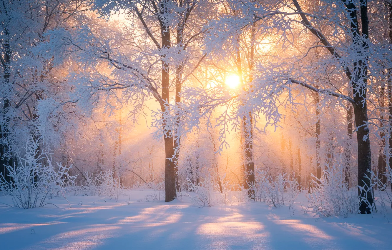 Photo wallpaper winter, forest, snow, beautiful
