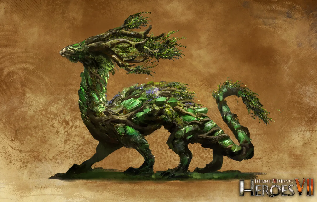 Photo wallpaper horns, heroes of might and magic 7, Might &amp; Magic 7, Forest Alliance, Emerald Dragon