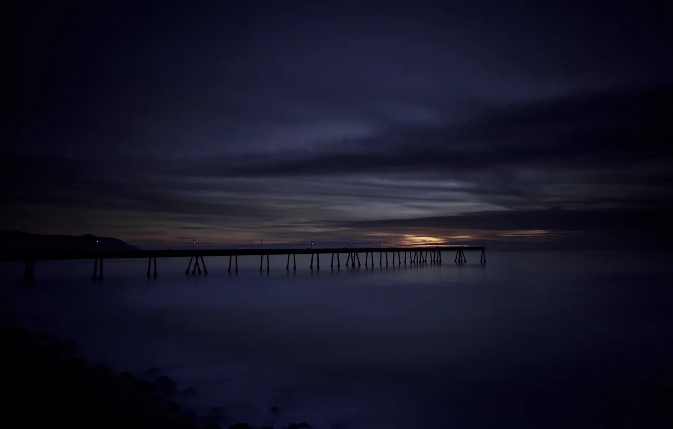 Photo wallpaper sea, night, bridge