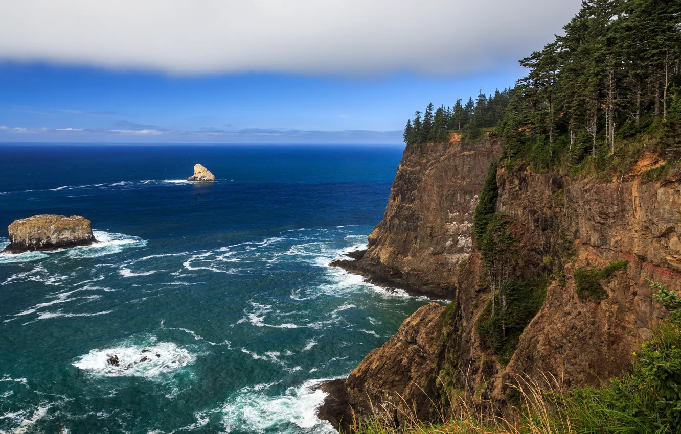 Photo wallpaper sea, rock, surf, Oregon, multi monitors, ultra hd, Cape Meares