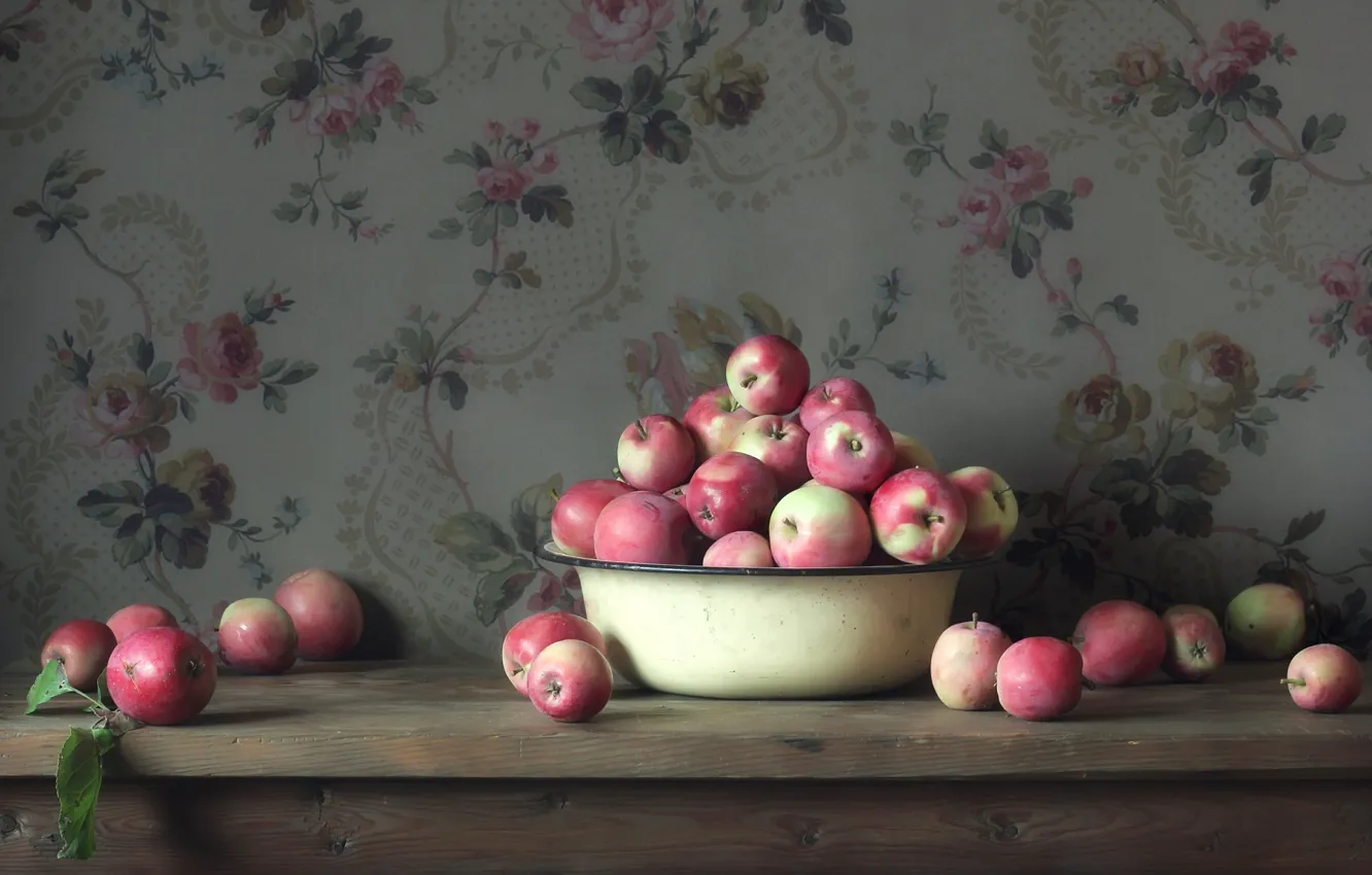 Photo wallpaper apples, bowl, still life, still life