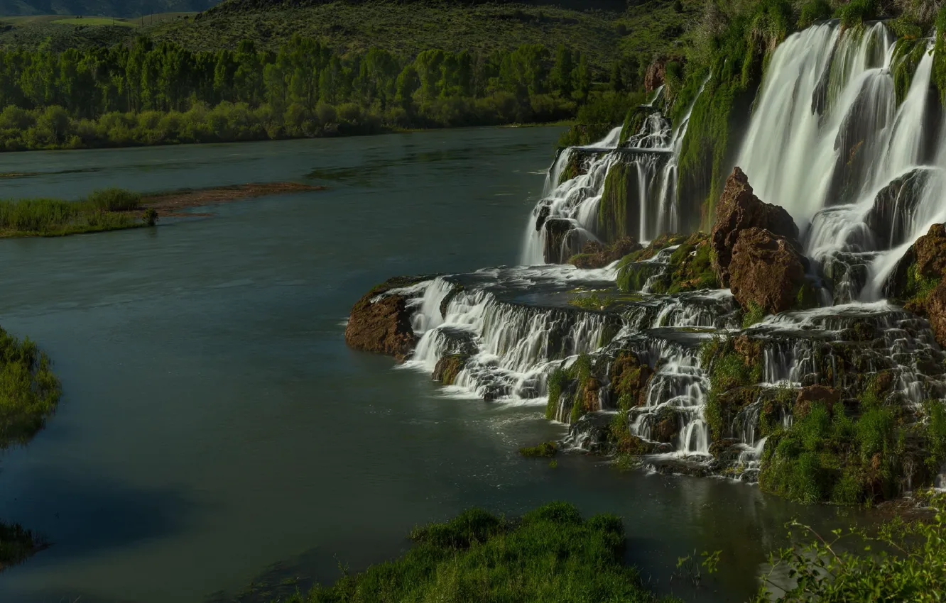 Photo wallpaper nature, rocks, shore, waterfall, stream