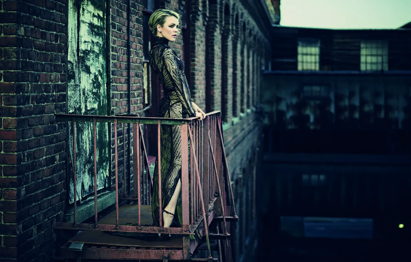 Photo wallpaper home, makeup, figure, dress, actress, hairstyle, ladder, Rachel McAdams