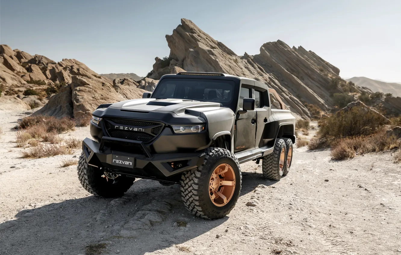 Photo wallpaper rocks, shadow, pickup, Rezvani, 2020, Hercules 6x6