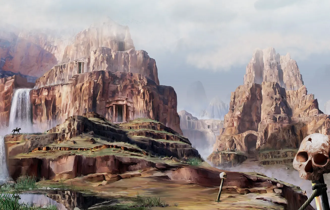 Photo wallpaper mountains, rocks, skull, rider, Zone Interdite