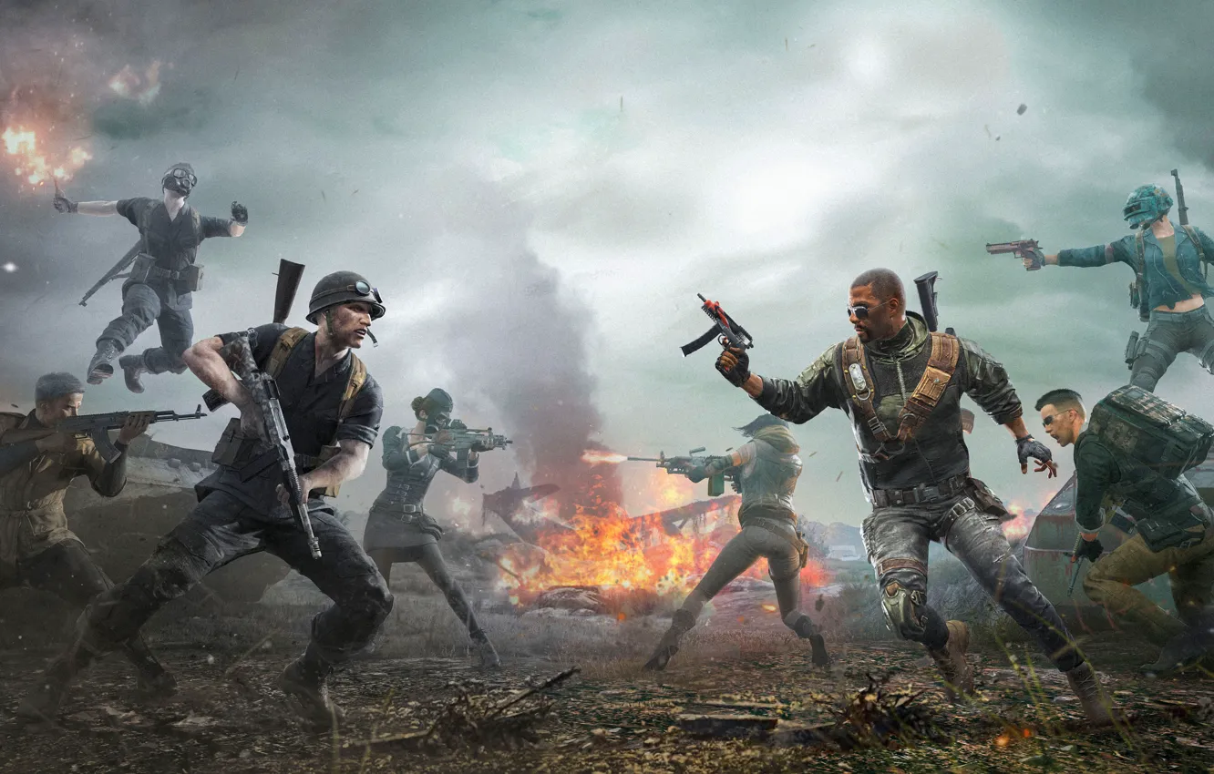 Photo wallpaper Battle, Soldiers, Weapons, Shot, Game, 2020, PlayerUnknown's Battlegrounds, PUBG Corporation