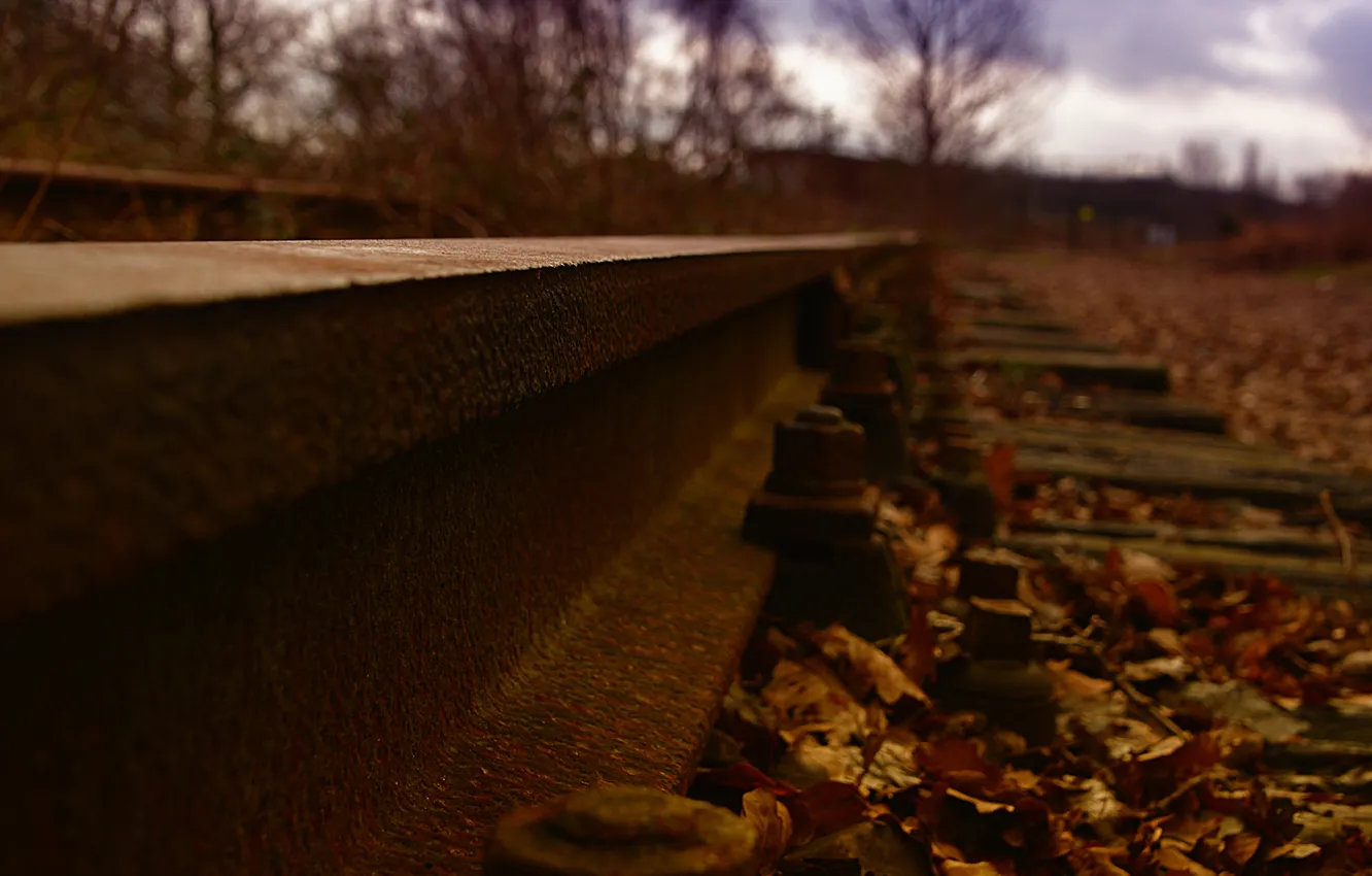 Photo wallpaper metal, autumn, railroad tracks, oxide
