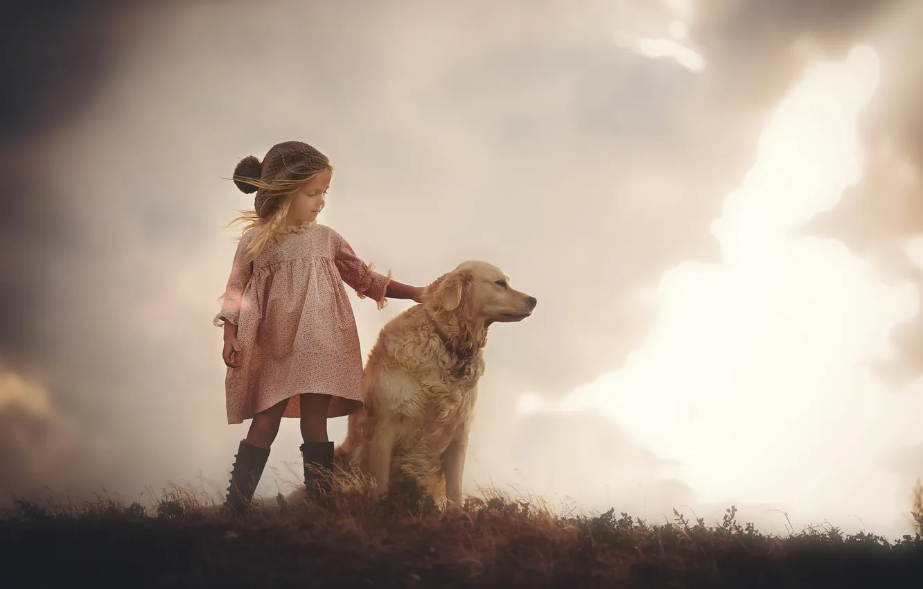 Photo wallpaper dog, girl, friendship