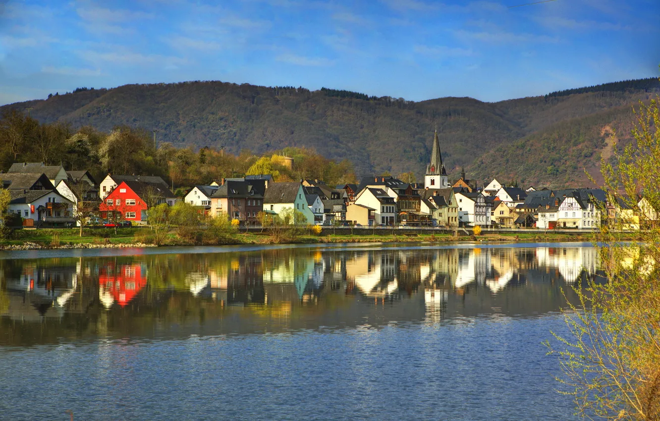 Photo wallpaper mountains, river, photo, home, The city, Germany, Brydern