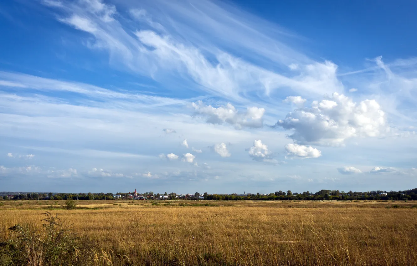 Photo wallpaper field, the sky, clouds, movement, day, space, Russia, Kazan