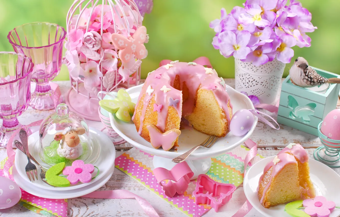 Photo wallpaper flowers, eggs, spring, Easter, flowers, spring, Easter, cupcakes