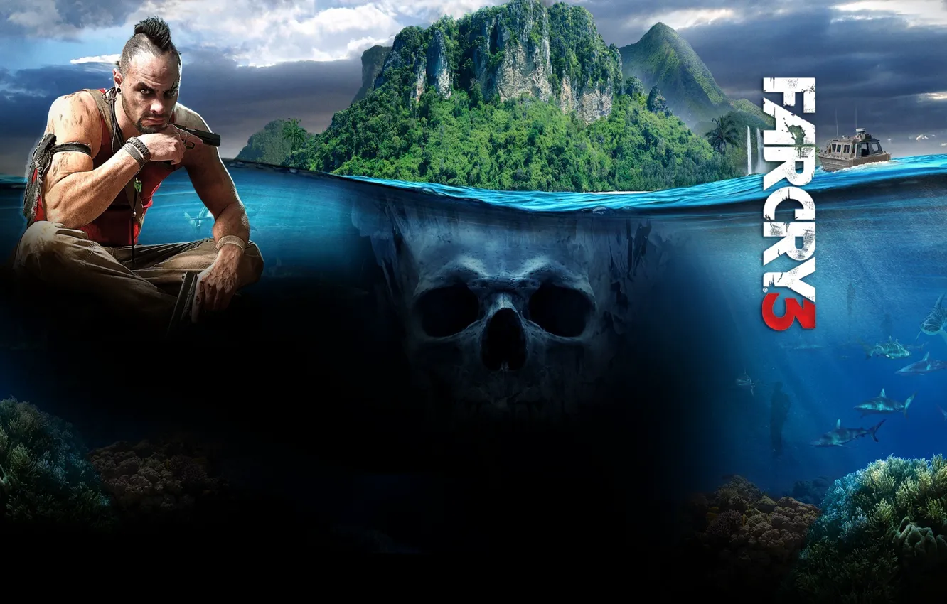 Photo wallpaper sea, leaves, the game, jungle, sharks, game, ubisoft, far cry