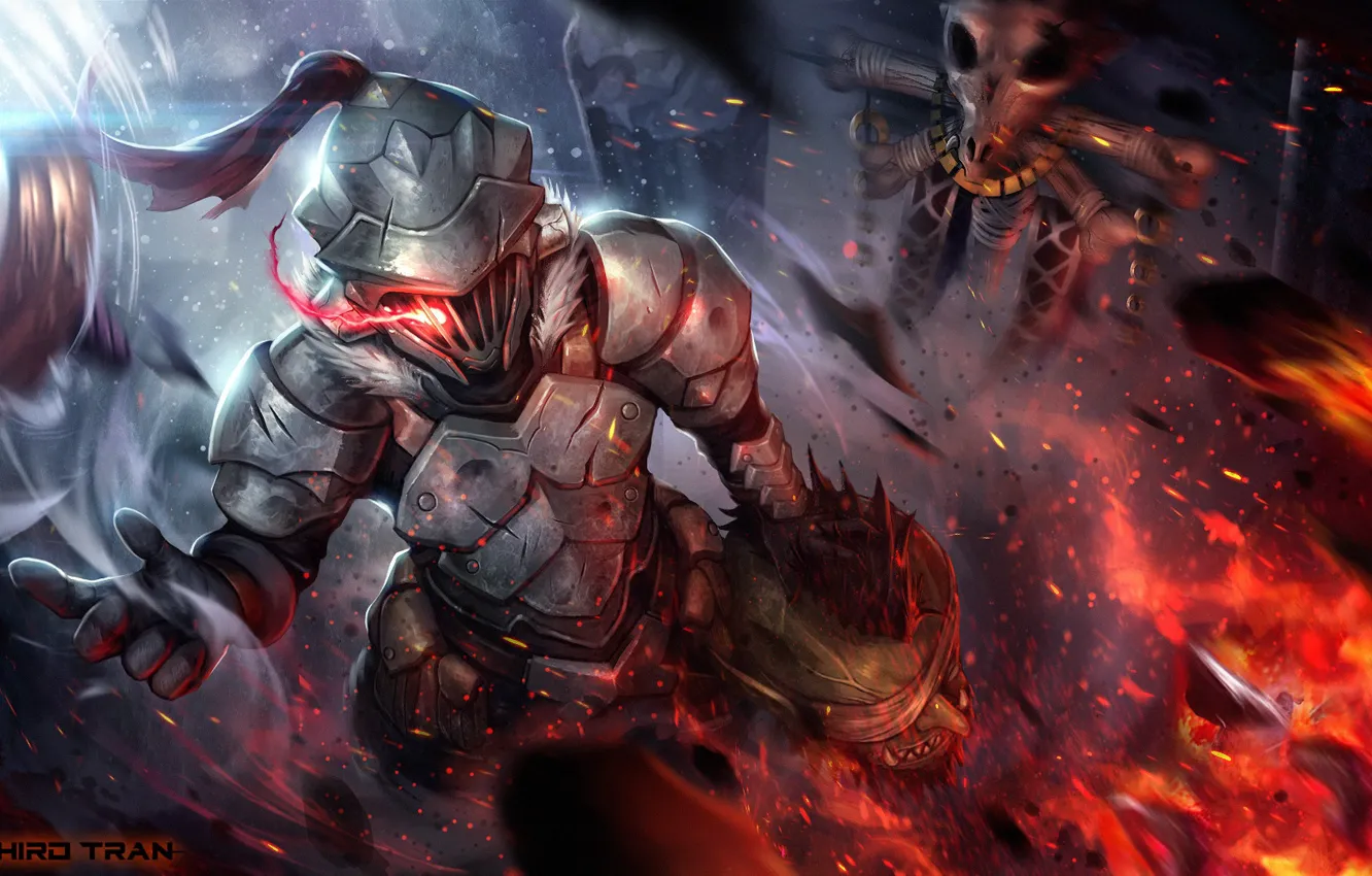 Photo wallpaper lights, background, head, knight, Goblin Slayer, The killer of goblins
