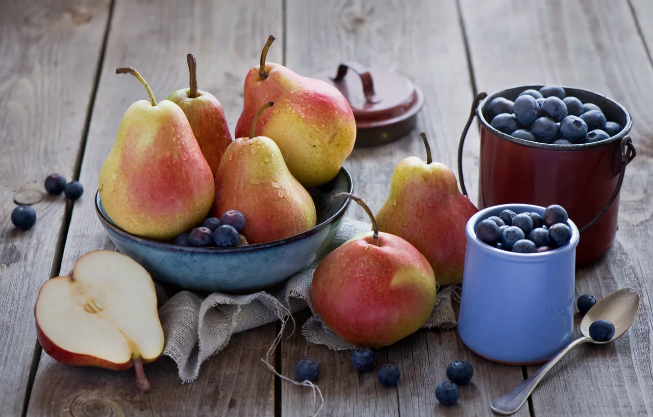 Photo wallpaper berries, fruit, pear, blueberries
