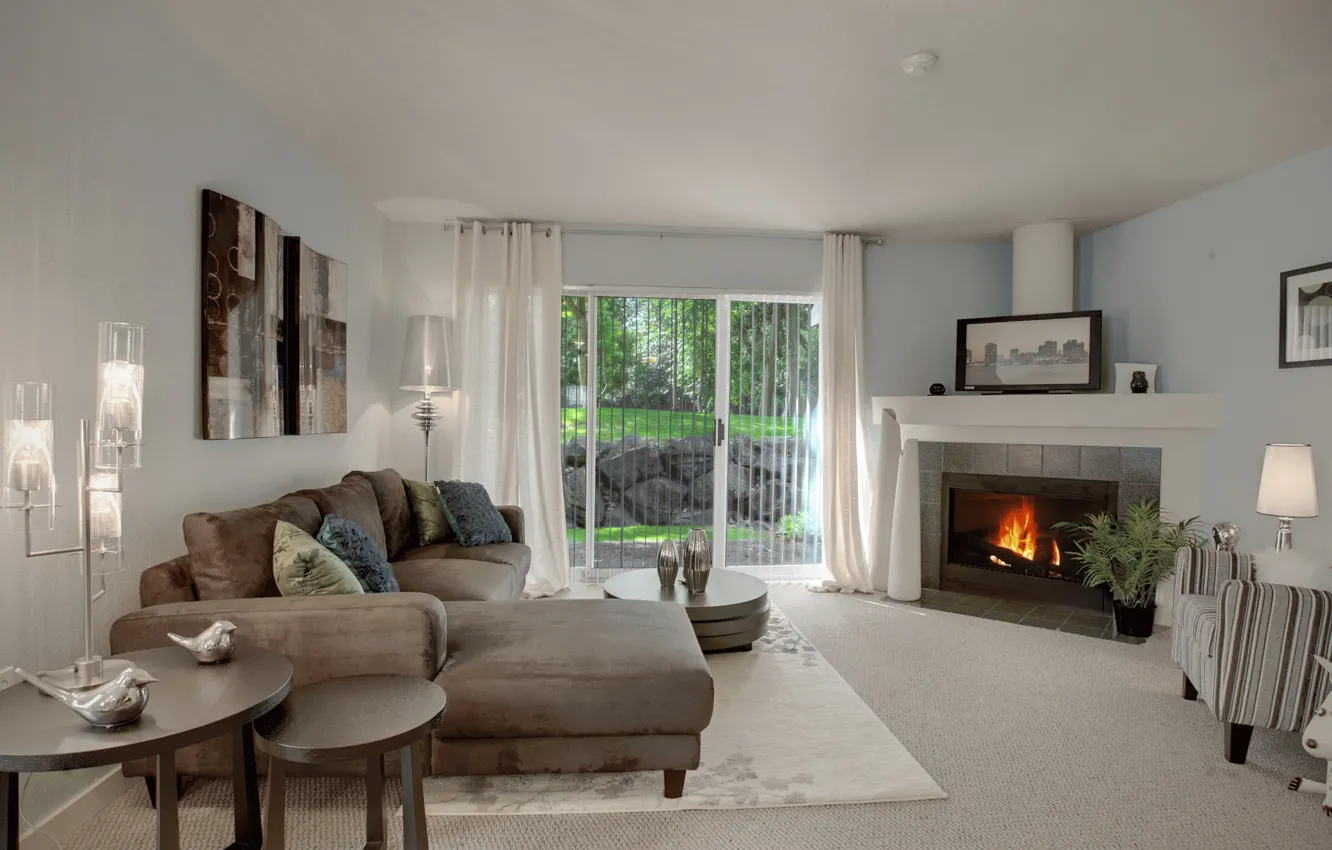 Photo wallpaper design, house, style, Villa, interior, fireplace, living room