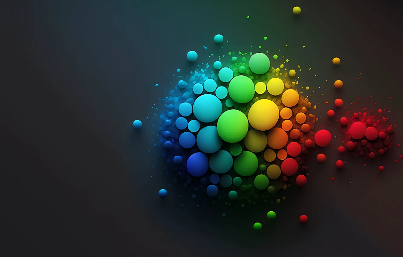 Photo wallpaper balls, neon, RGB, dark grey background, digital art, artificial intelligence, fluorescent, glowing objects