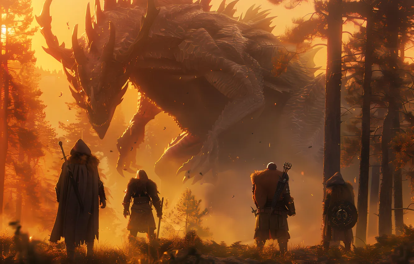 Photo wallpaper trees, monster, warrior, male, digital art, Supernatural Beings, AI art, The Art of Artificial Intelligence