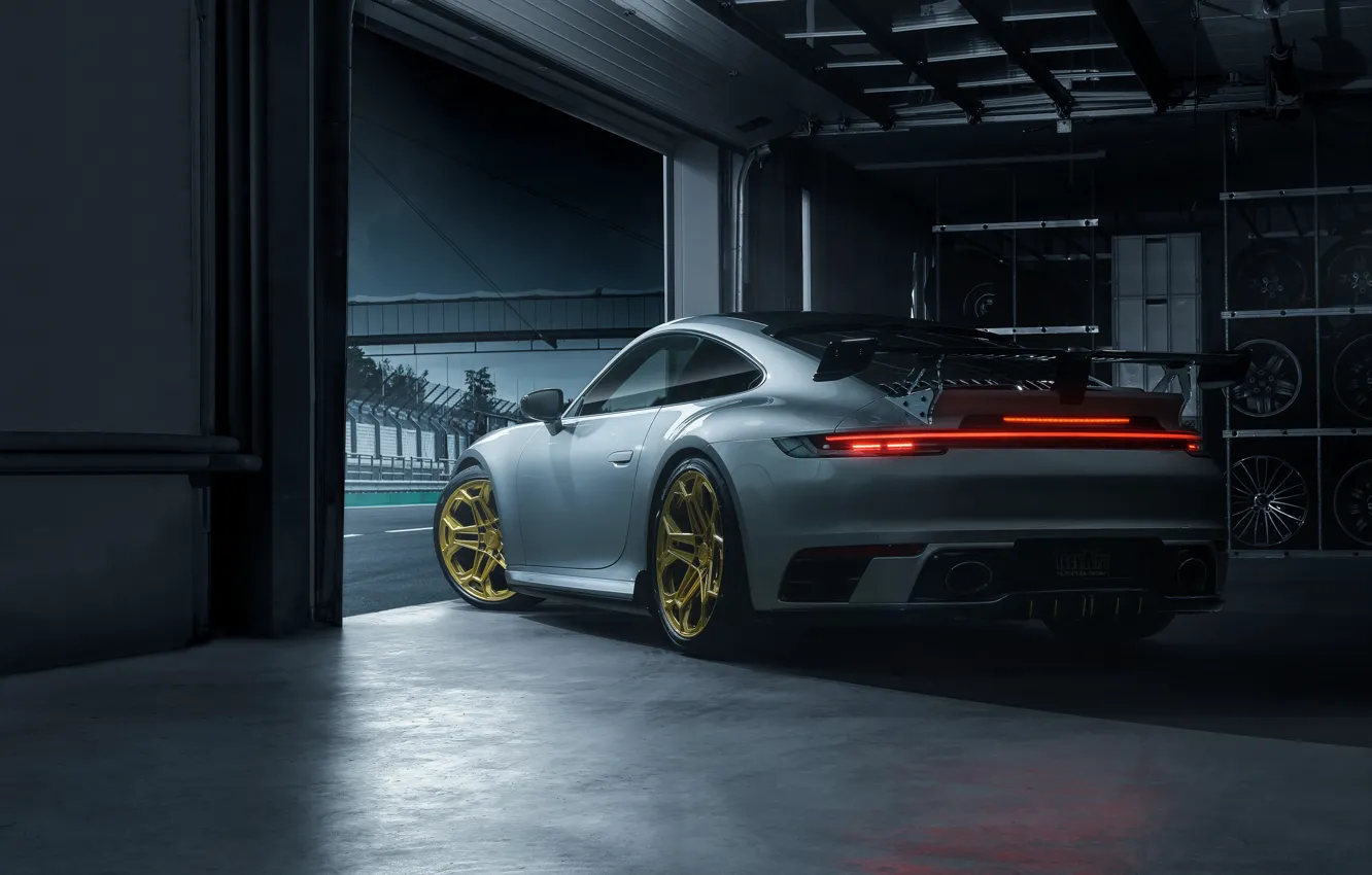 Photo wallpaper lights, 911, Porsche, rear view, Carrera, TechArt, 992, 2019