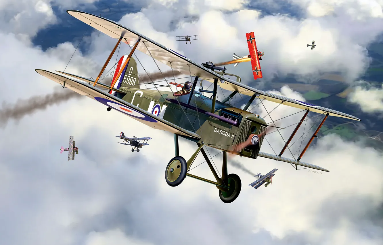 Photo wallpaper UK, biplane, Dogfight, S.E.5a, single column, The first World war, War in the air