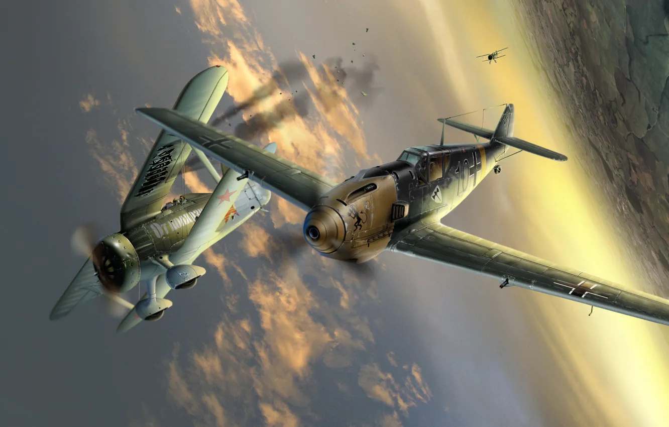 Photo wallpaper war, Seagull, -153, Me-109, battle in the sky