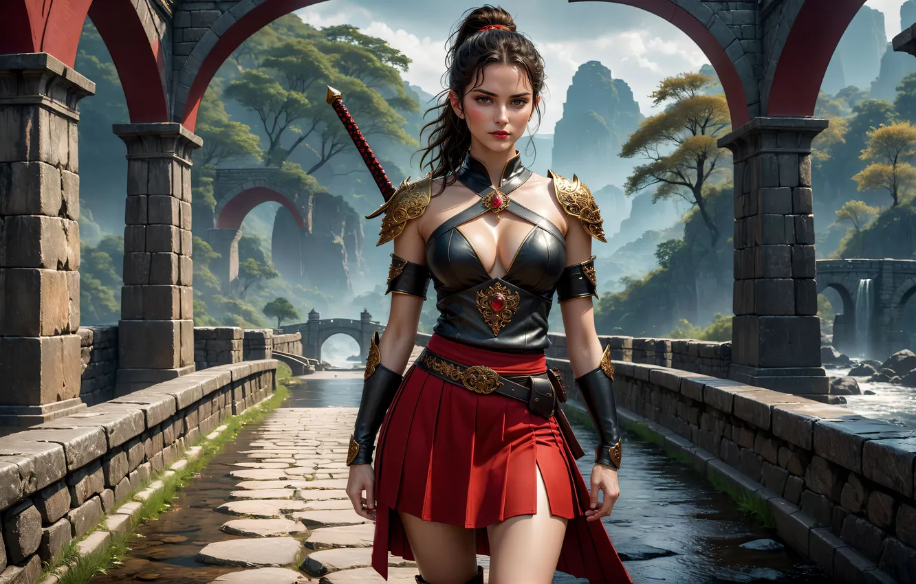 Photo wallpaper girl, armor, warrior, Weapons, AI Art