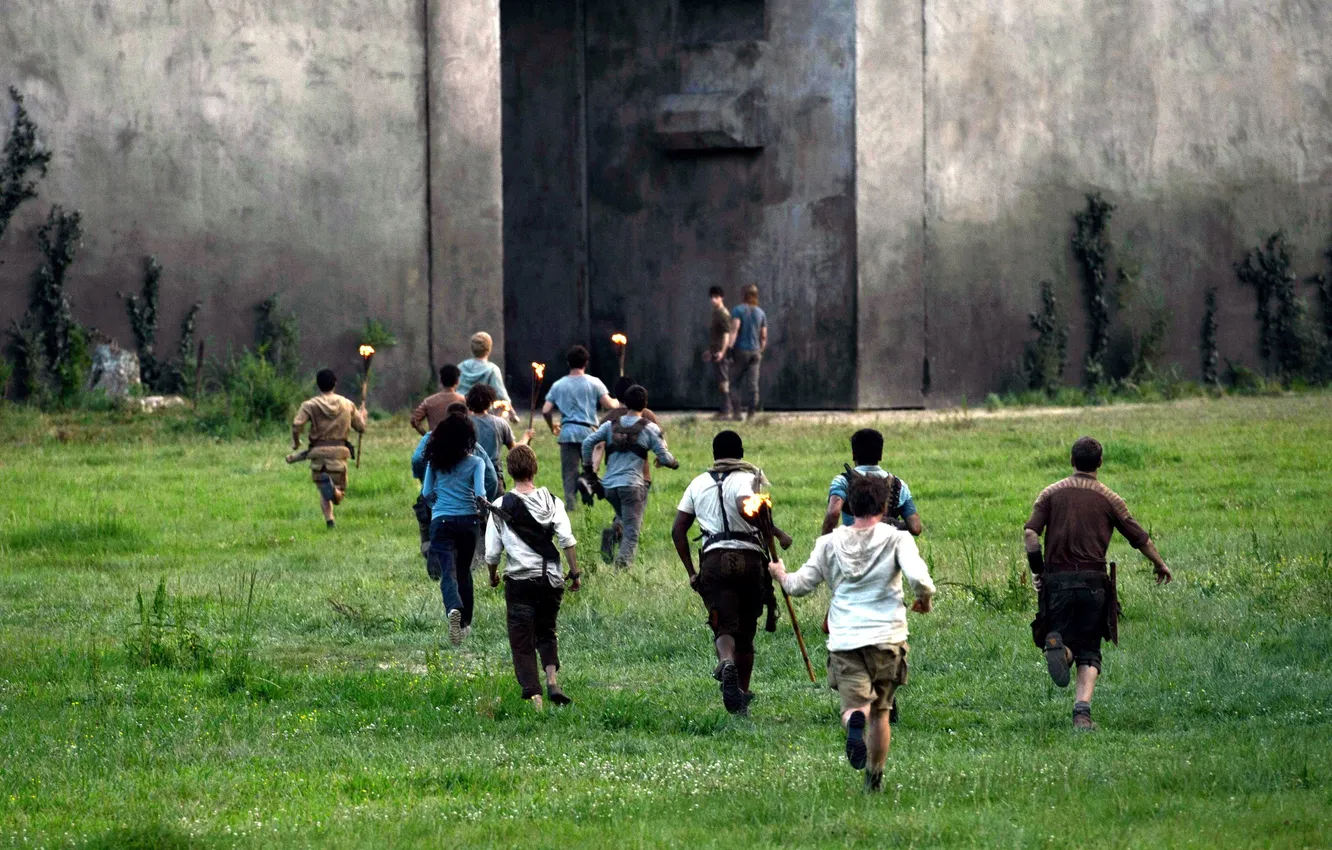 Photo wallpaper wall, torch, guy, escape, Thomas, Teresa, The Maze Runner, The maze runner