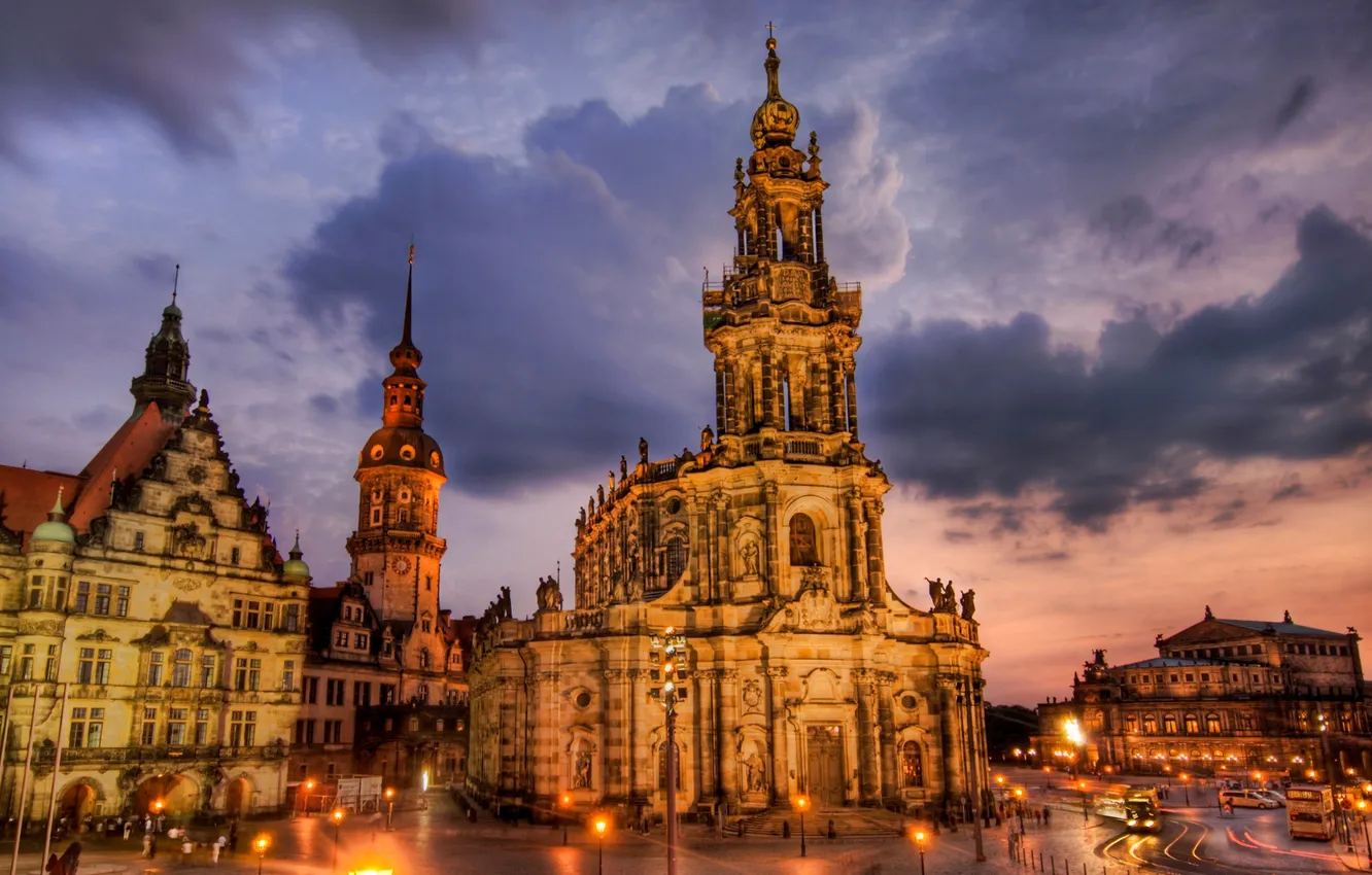 Photo wallpaper night, lights, home, Germany, Dresden, area, hdr