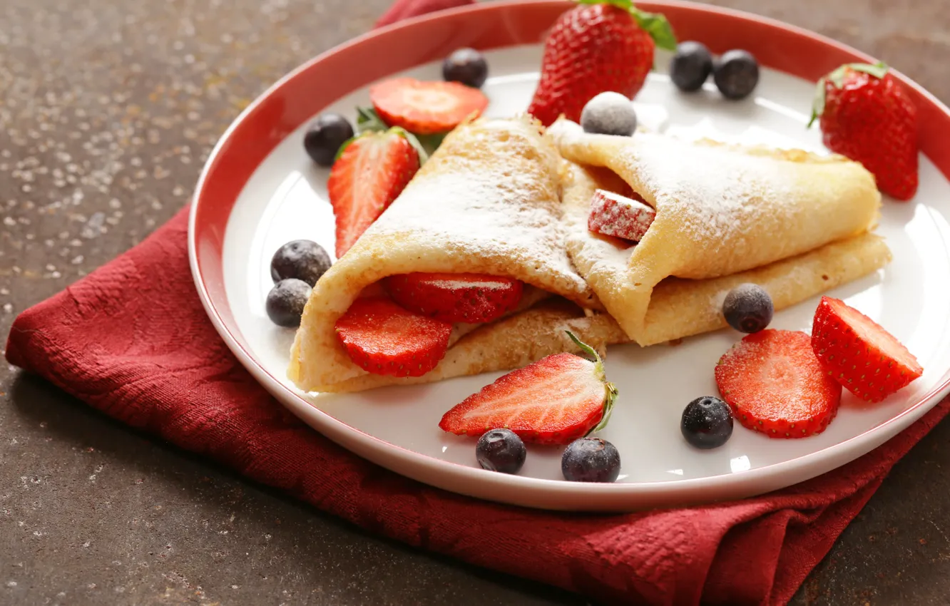 Photo wallpaper strawberry, pancakes, dessert, Strawberry, dessert, pancake