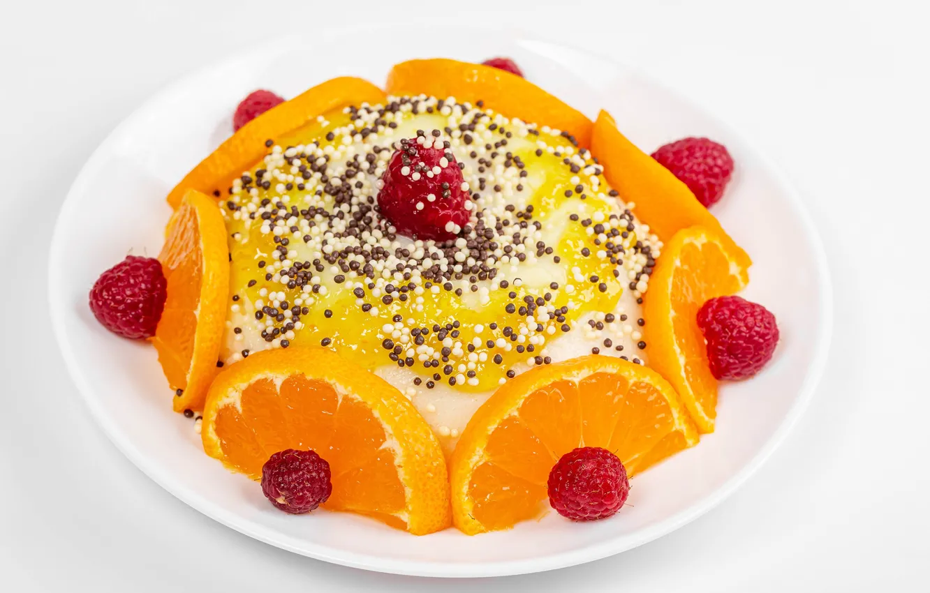Photo wallpaper berries, raspberry, orange, dessert