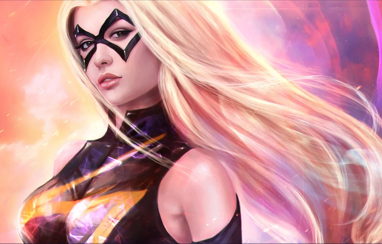 Photo wallpaper look, fiction, mask, art, blonde, costume, binary, Marvel