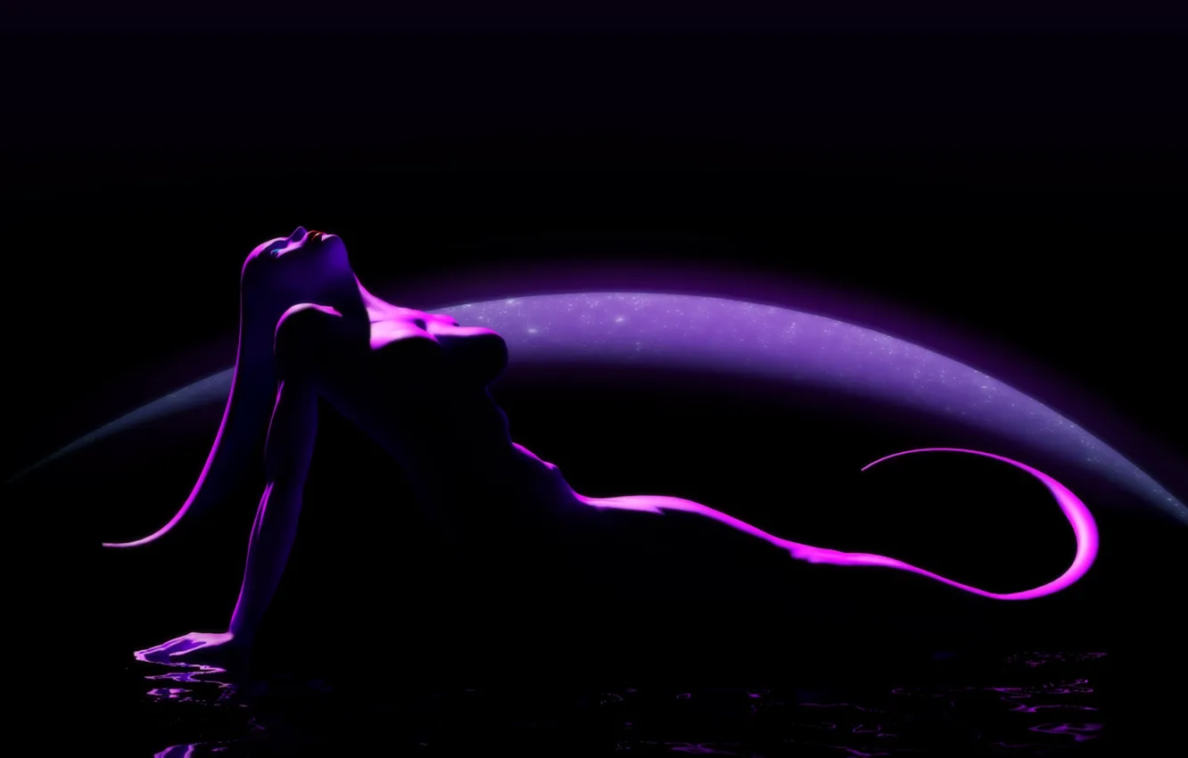 Photo wallpaper look, water, girl, night, reflection, fiction, being, tail