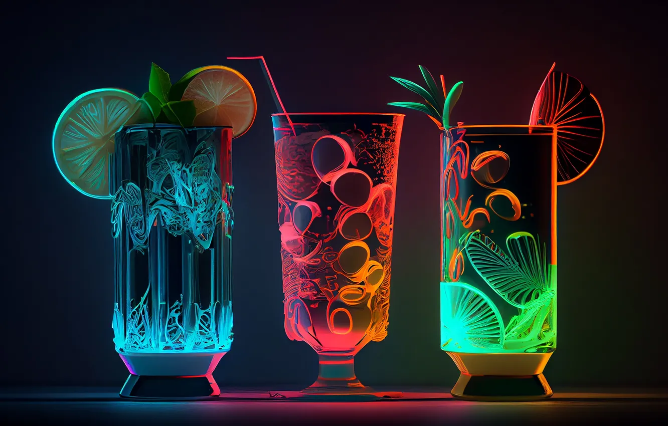 Photo wallpaper ice, lemon, glass, cocktail, lime, lemon, ice, lime