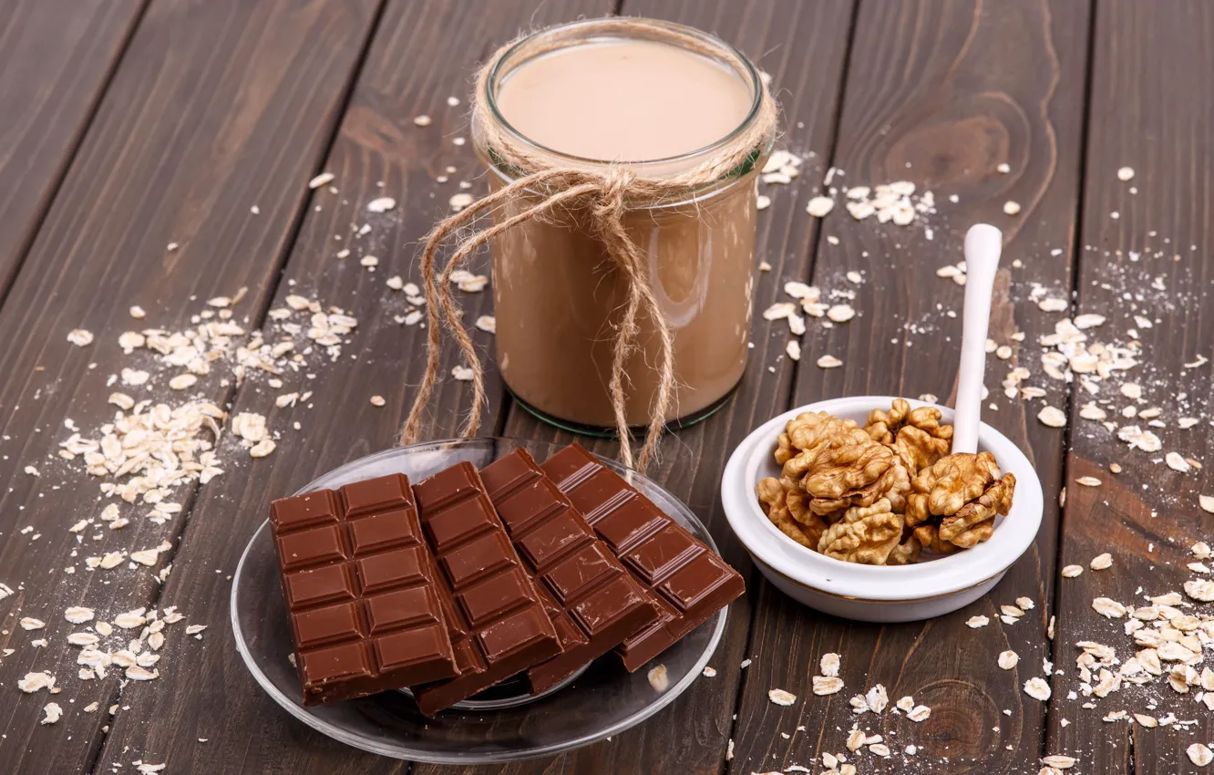 Photo wallpaper chocolate, drink, nuts, chocolate, cocoa
