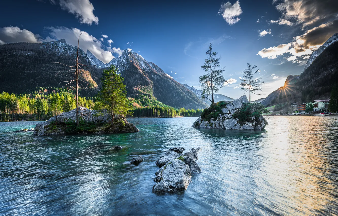 Photo wallpaper the sky, clouds, landscape, mountains, nature, lake, Germany, Bayern