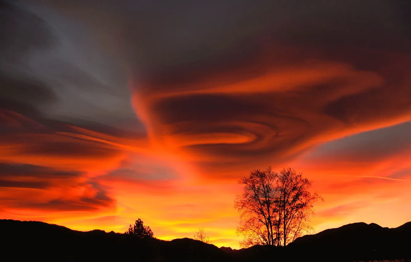 Photo wallpaper the sky, clouds, sunset, glow