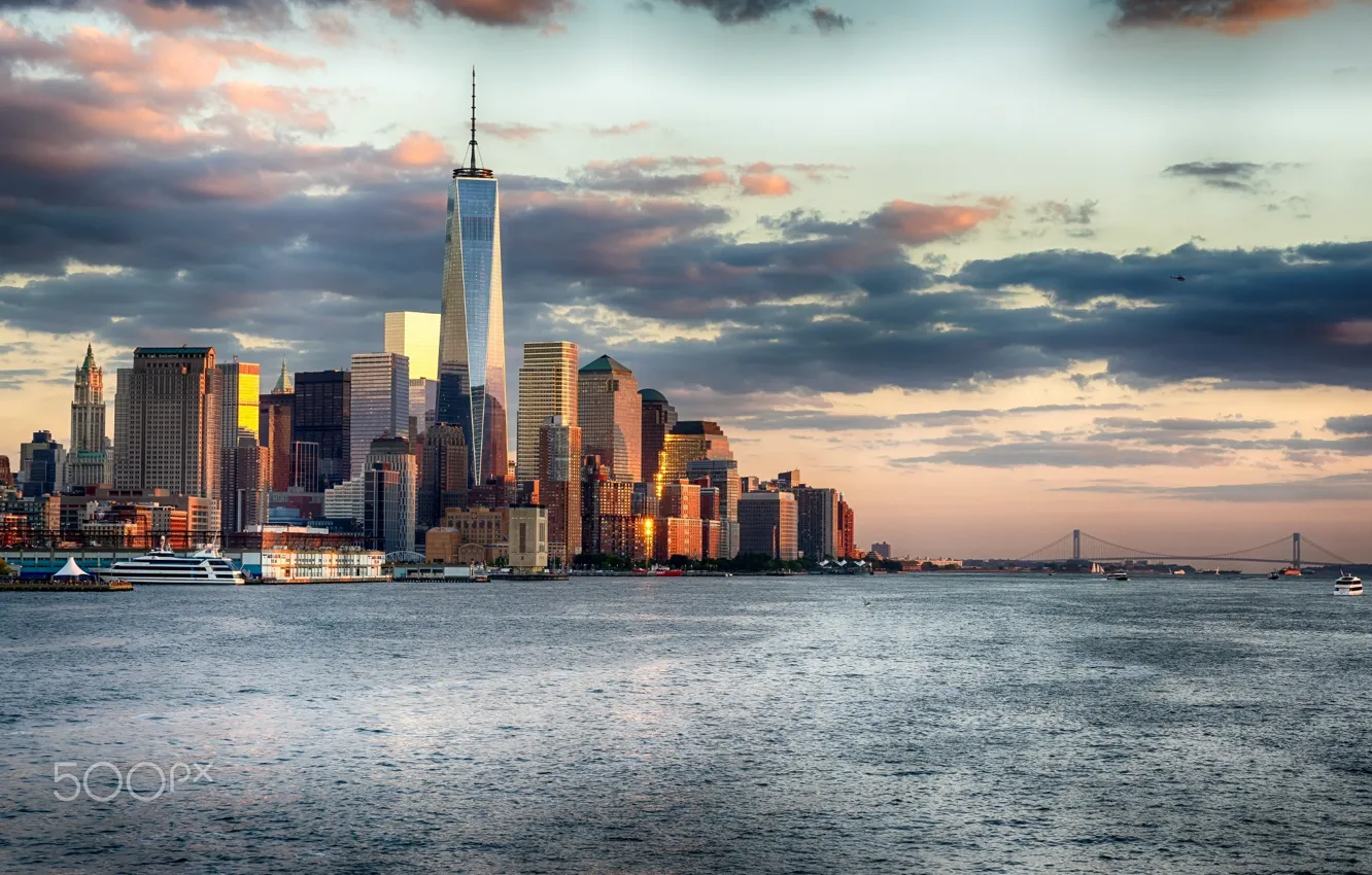 Photo wallpaper sea, bridge, the city, the ocean, USA, New York