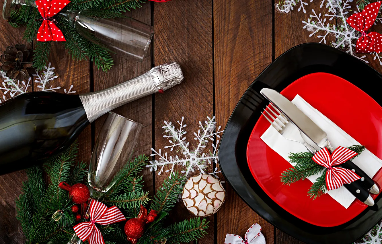 Photo wallpaper decoration, glass, new year, Christmas, champagne, Christmas, wood, New Year