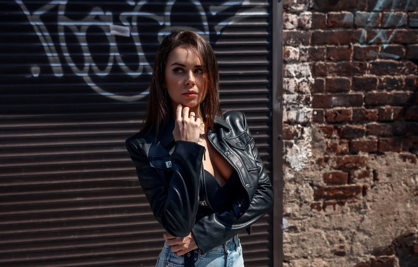 Photo wallpaper girl, pose, jeans, hands, jacket, long hair, Vadim Podoprigora