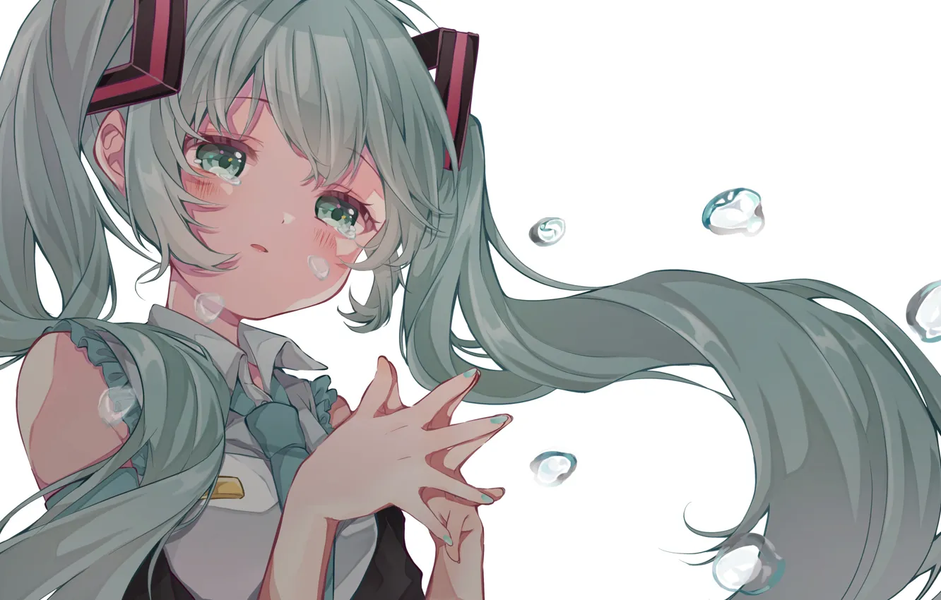 Photo wallpaper water, girl, drops, Hatsune Miku, Vocaloid