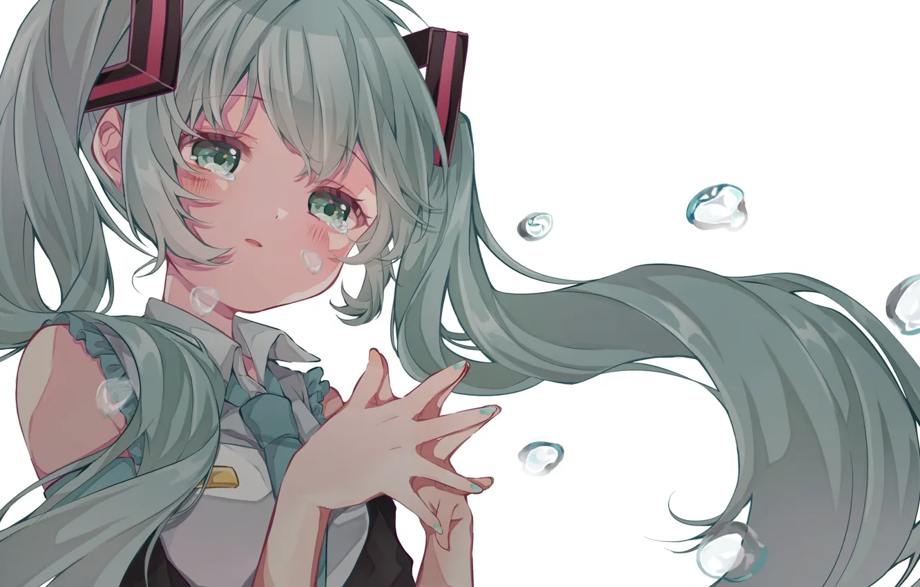 Photo wallpaper water, girl, drops, vocaloid, hatsune miku