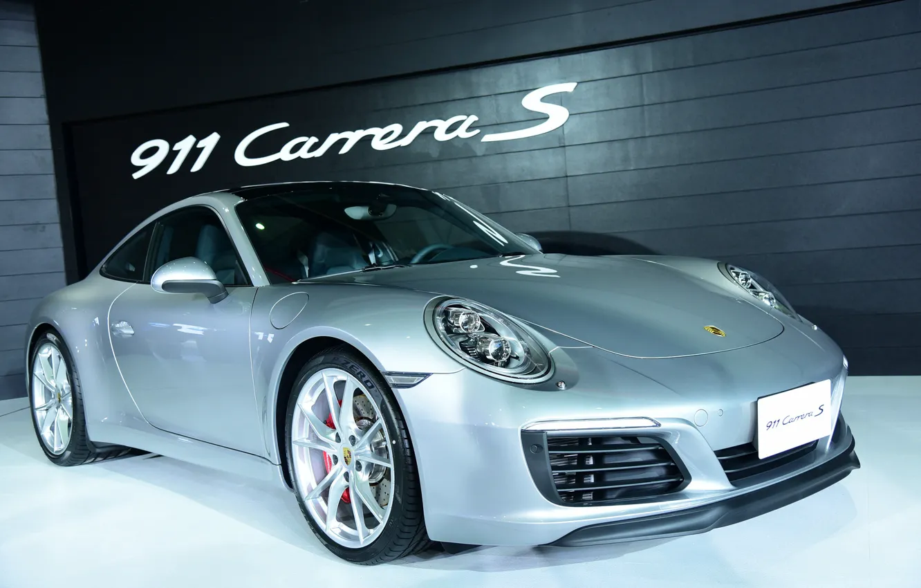 Photo wallpaper 911, Porsche, silver, exhibition, Carrera S