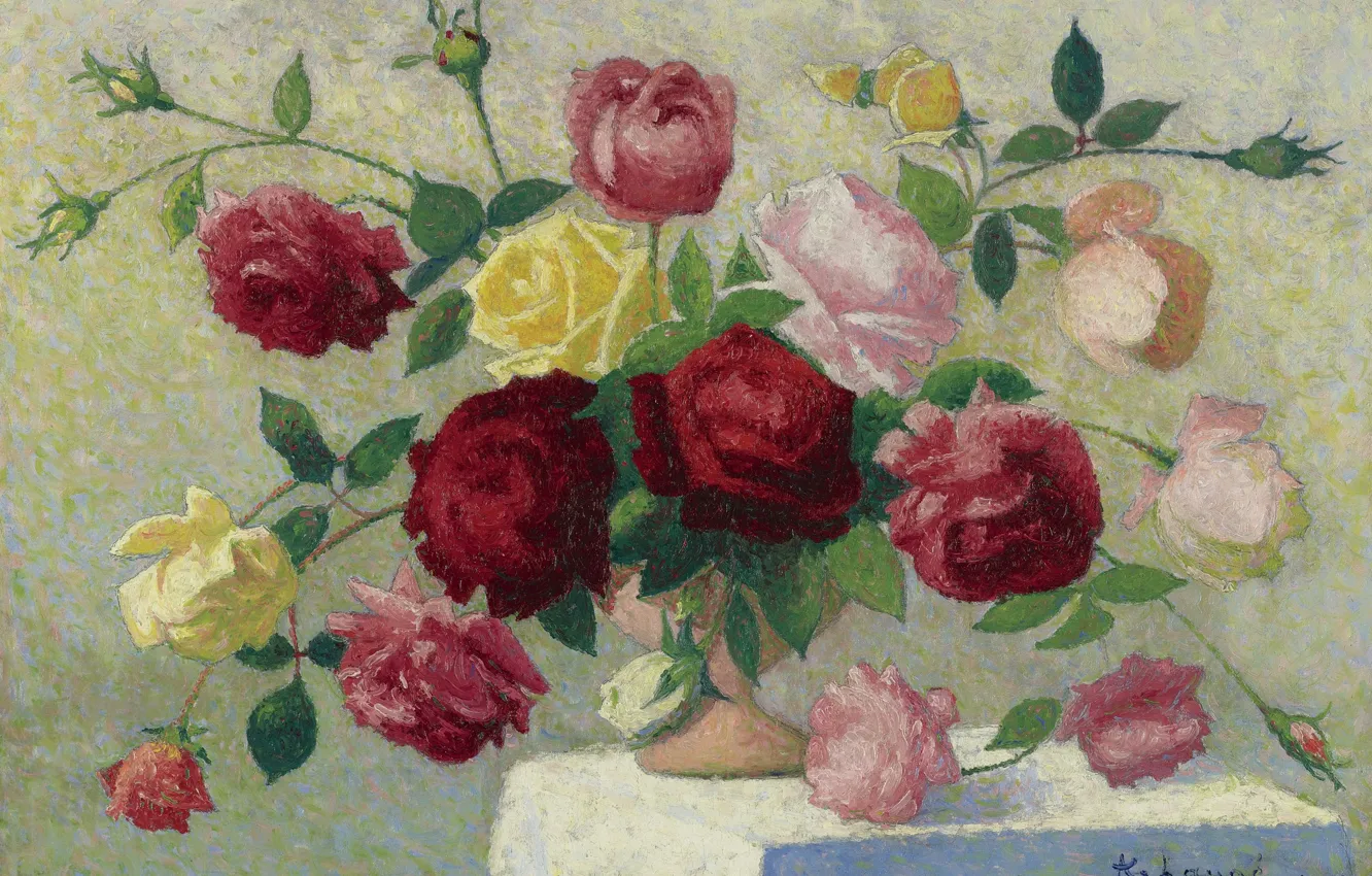 Photo wallpaper flowers, picture, still life, Achille Lauge, A Bouquet Of Roses, Achilles Box
