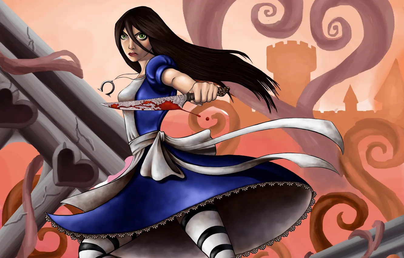 Photo wallpaper the city, blood, the game, Alice, knife, Alice Madness Returns