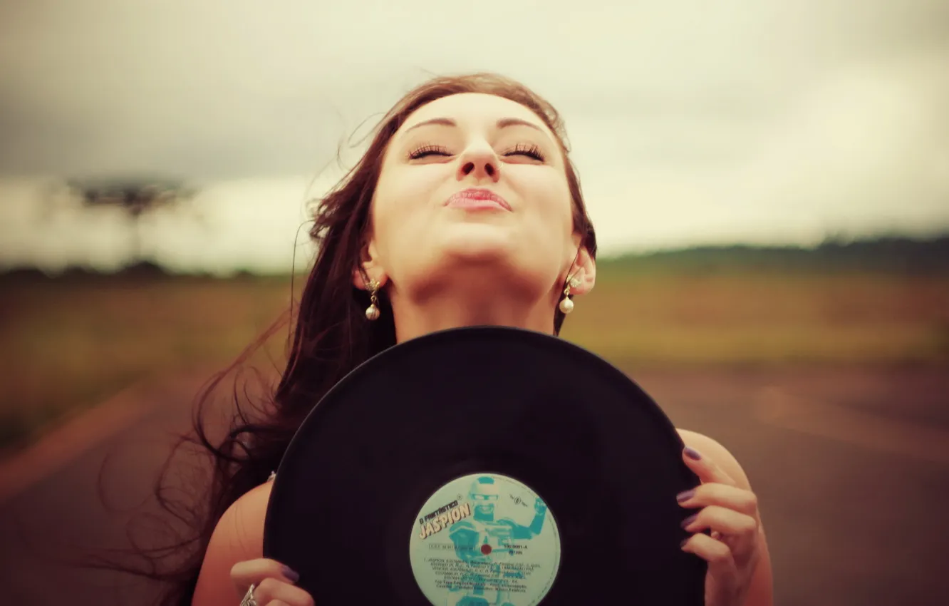 Photo wallpaper girl, music, mood, record