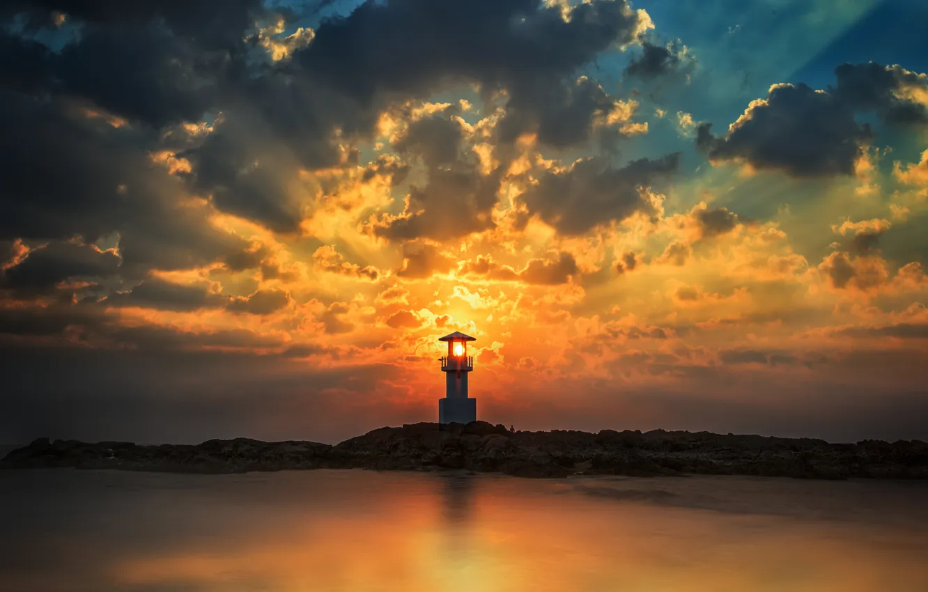 Photo wallpaper clouds, lighthouse, Nature