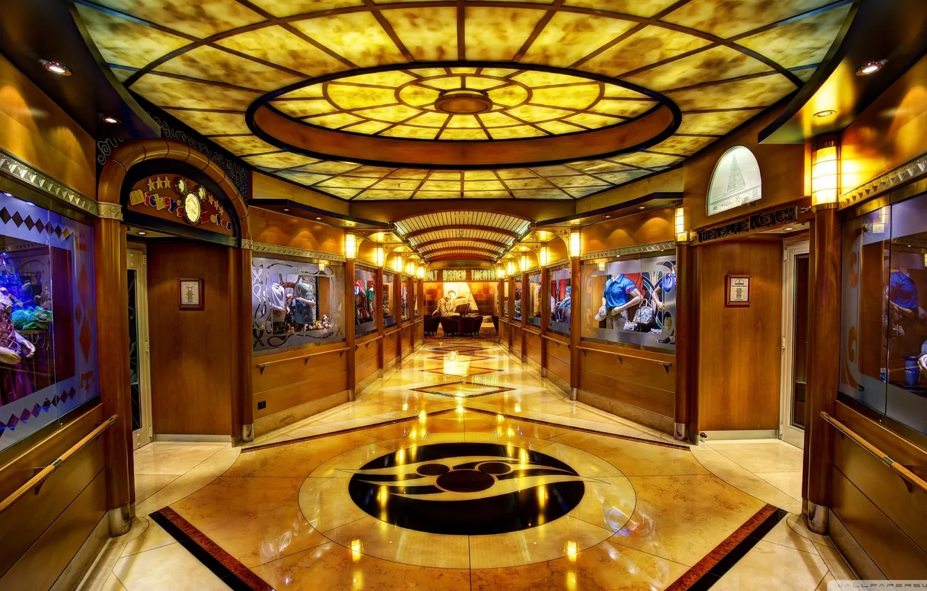 Photo wallpaper door, lighting, corridor, floor, showcase, The Walt Disney Theater